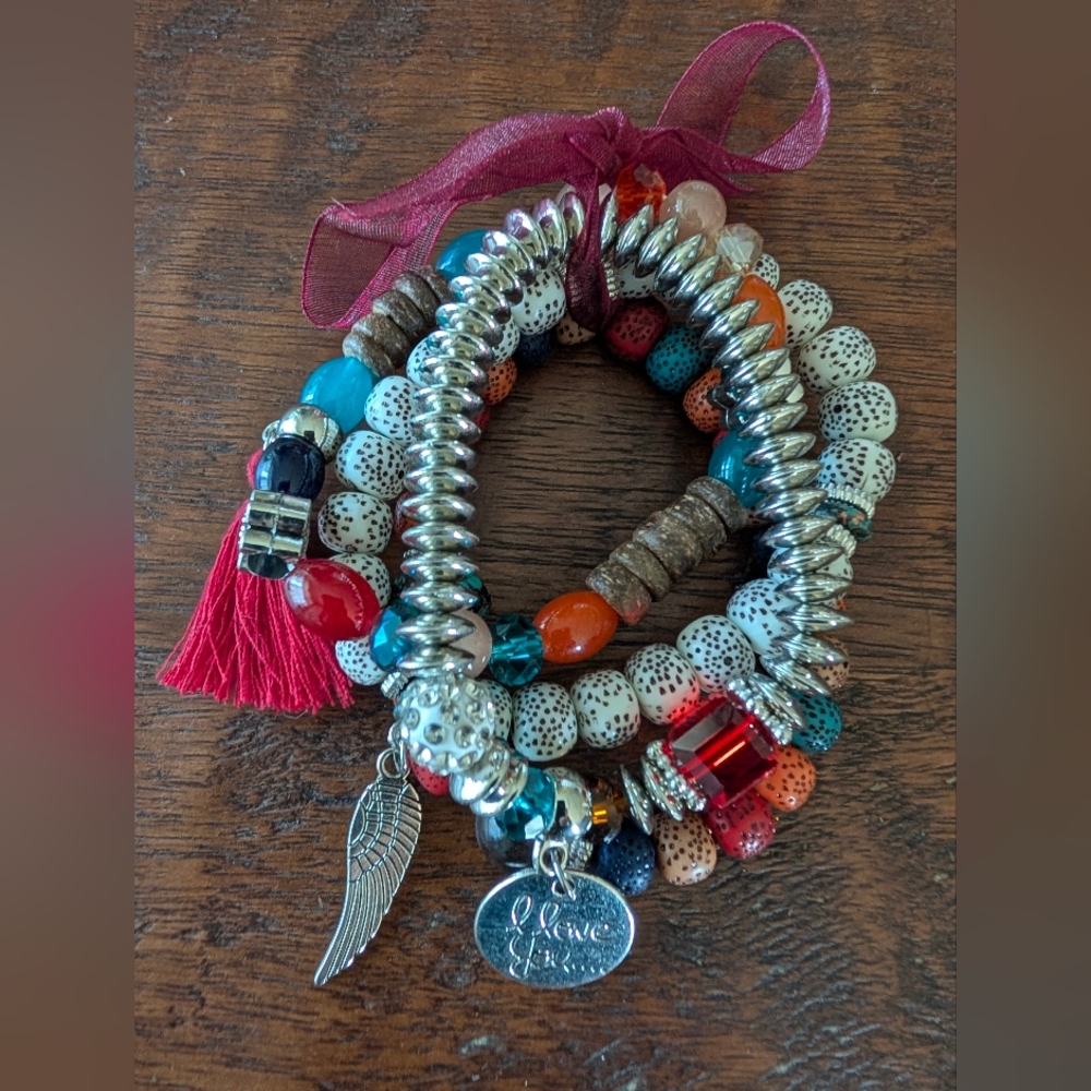 Multicolor Beaded Stackable Charm Bracelet Set